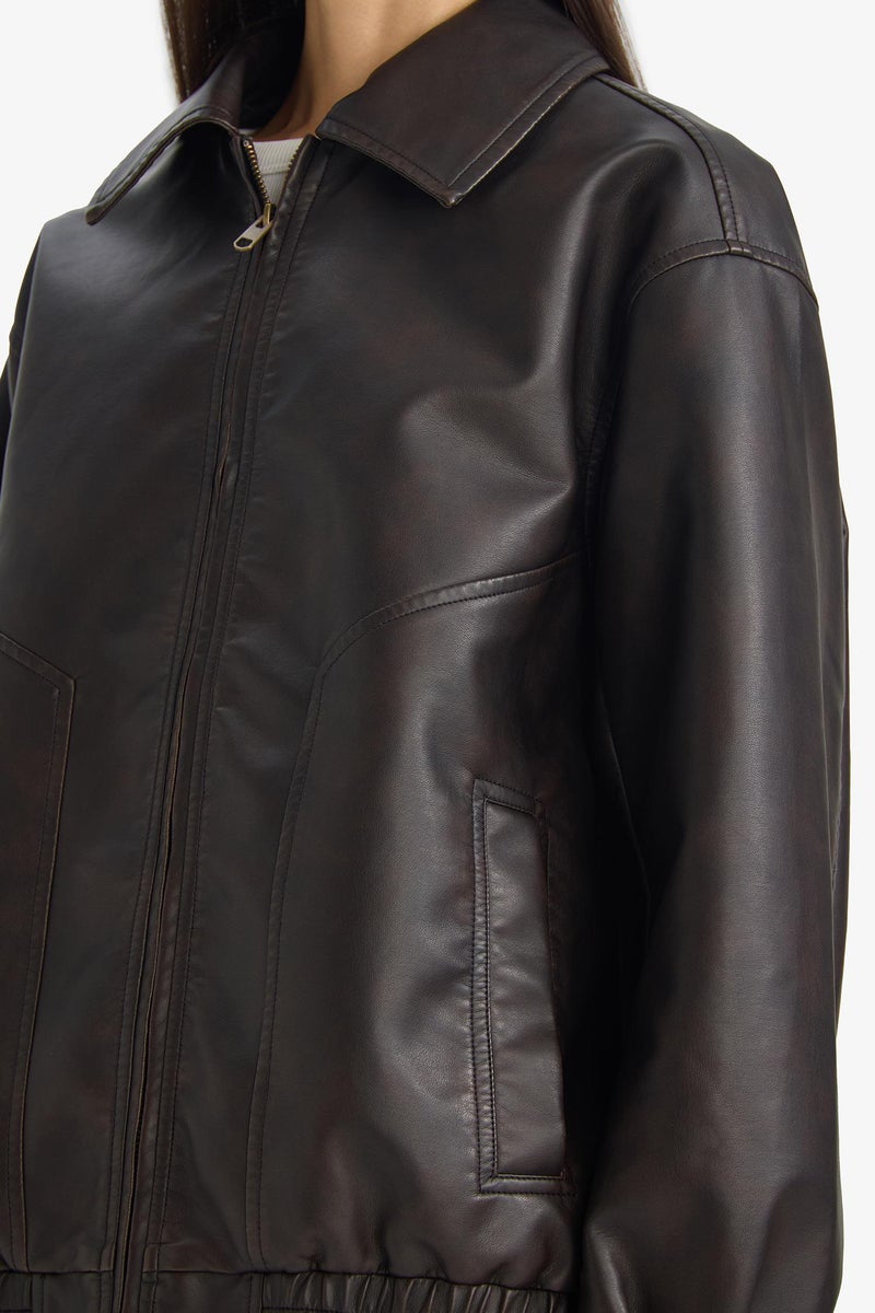 DeFacto Brown Woman Dad Fit Faux Leather Jacket Casual - Image 5